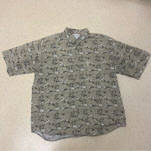 Columbia Men's Tan Fish Rod Reel Short Sleeve Button Up Shirt XXL 100% Cotton